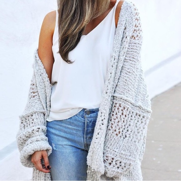 Free People Chunky Crochet Open Knit Wool Cardigan Sweater Medium/large